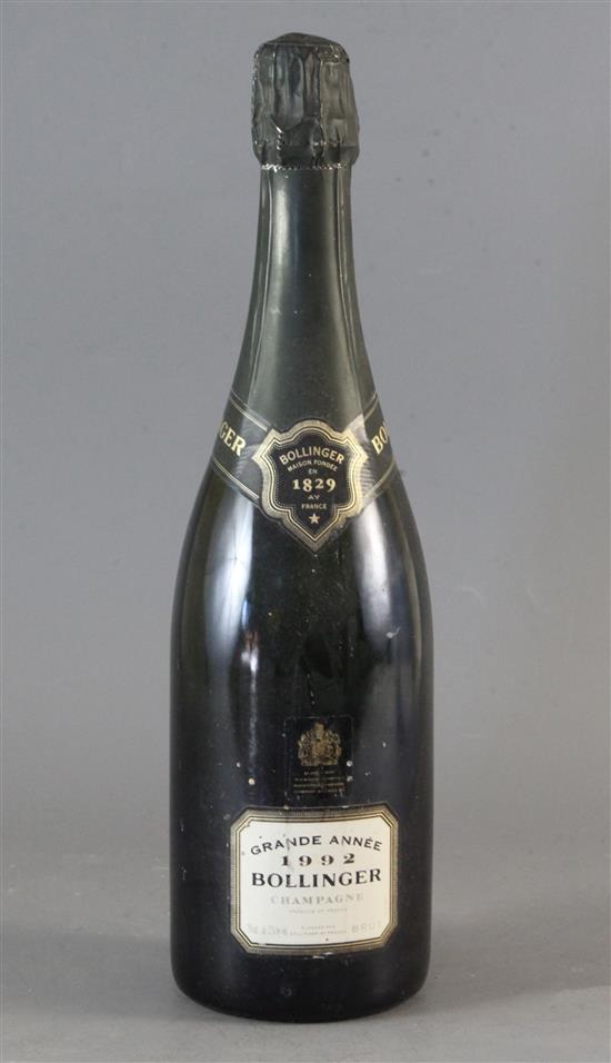 One bottle of Bollinger Grand Annee champagne, 1992